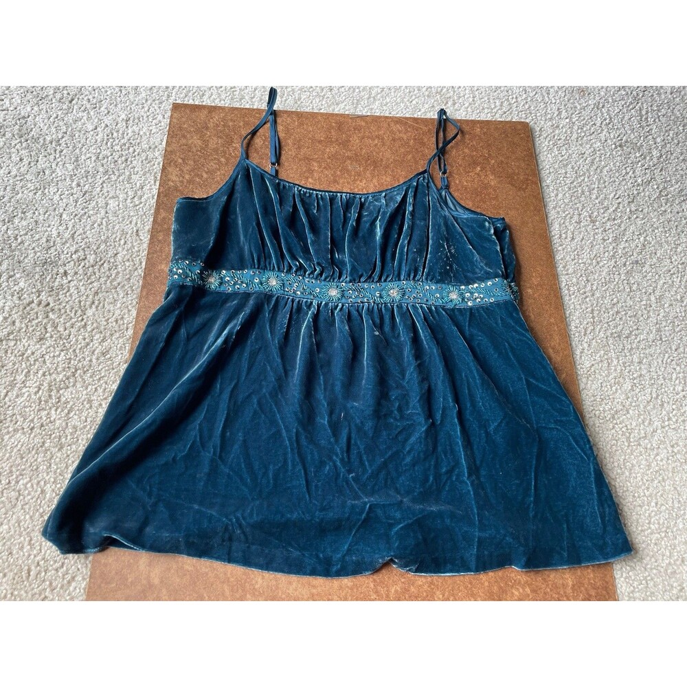Vintage BLUE VELVET SILVER EMBROIDER SEQUIN TANK Sz 14